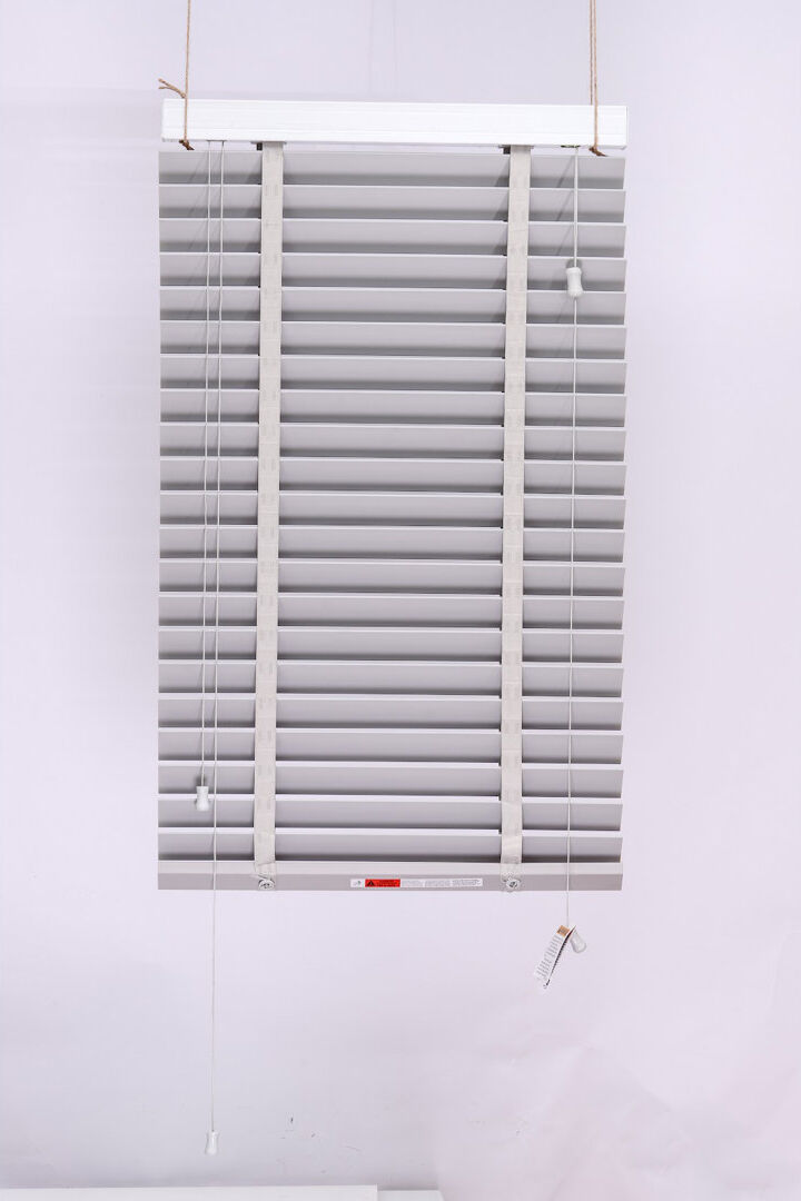 Symple Stuff Faux Wood Venetian Window Blinds, Cordless Tape Design, Light Filtering Privacy Shades Grey 150 cm L x 150 cm W