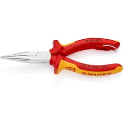 Knipex Flachrundzangemit Schneide/Befestigungsöse verchromt, isoliert mit Mehrkomponenten-Hüllen, VDE-geprüft; mit integrierter isolierter Befestigungsöse zum Anbringen einer Absturzsicherung 160 mm - 2506160TBK