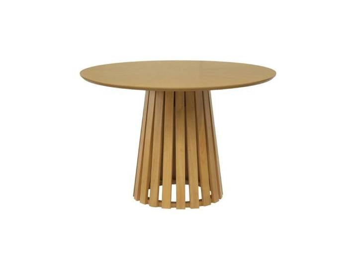 Table à manger ronde bois d'hévéa placage chêne 4 places naturel - Angèle