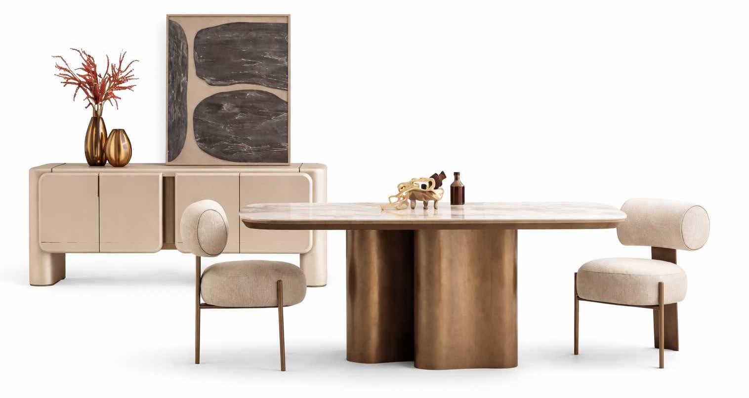 JVmoebel Design eethoekset met eettafel, 2 stoelen en design dressoir