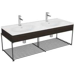 VitrA Equal Doppelmöbelwaschtisch-Set 64101 132,5x52cm, mit Möbelwaschtisch asymmetrisch, weiß, Ablage, mit Holzblende ulme
