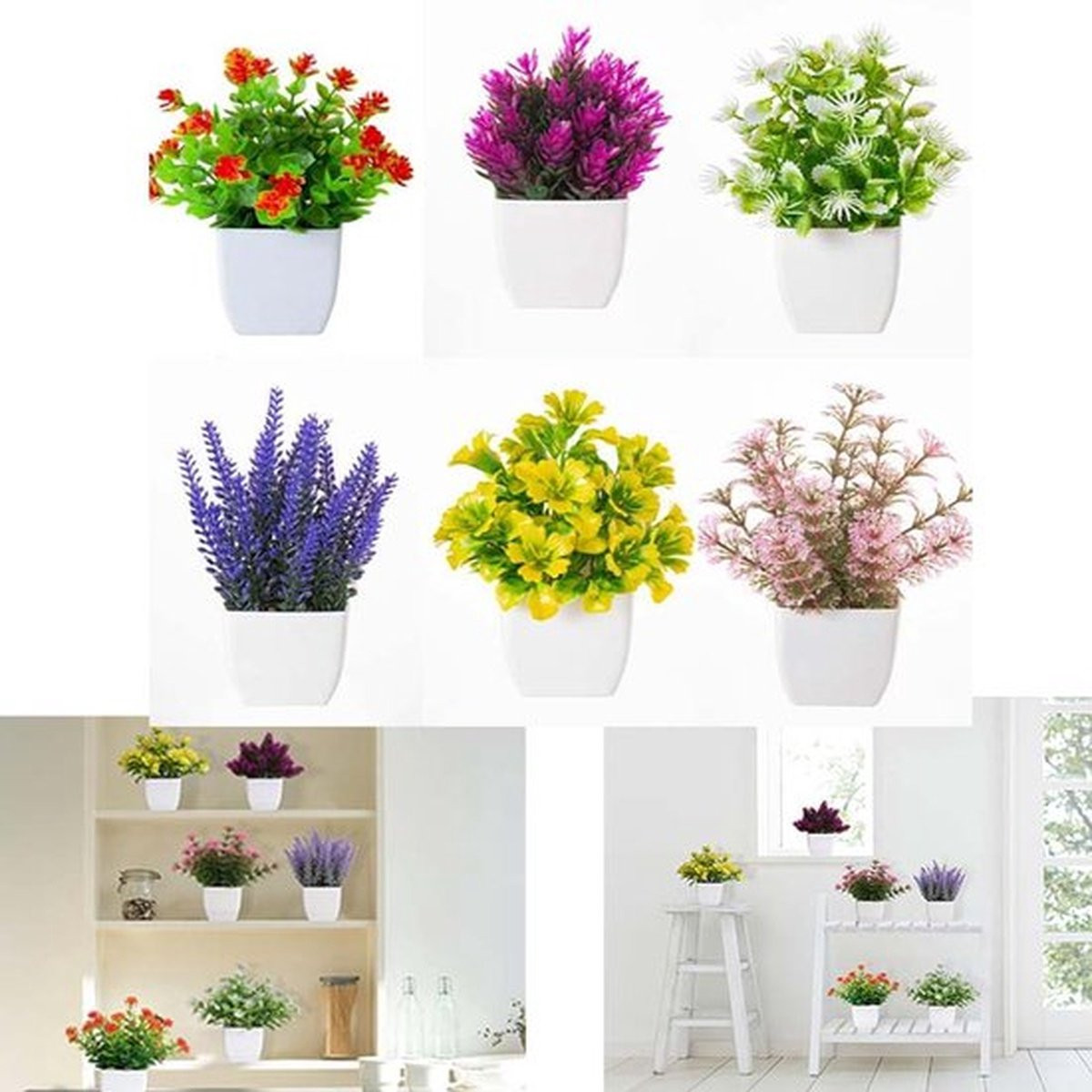 Mrilary Set van 6 Kunstmatige Mini Planten met Bloempotten voor Desktop Decoratie