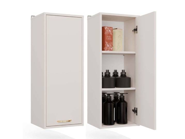 NINA W1D - Meuble de salle de bains suspendu - 1 portes 3 étagères - 35x90x30 cm - CACHEMIRE