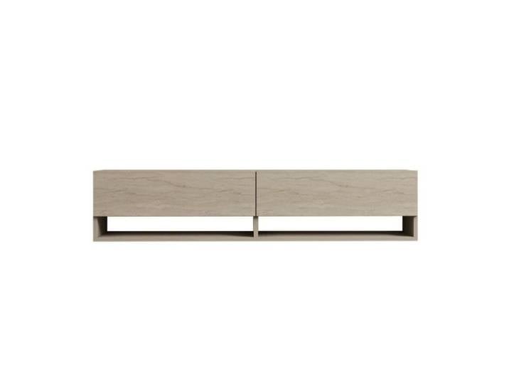CALICOSY - Meuble TV suspendu 2 portes abattantes décor travertin L141 cm - ARGES - Beige