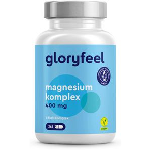 gloryfeel Magnesium Komplex, 365 Kapseln, Magnesiumkomplex aus 5 Verbindungen, 400 mg