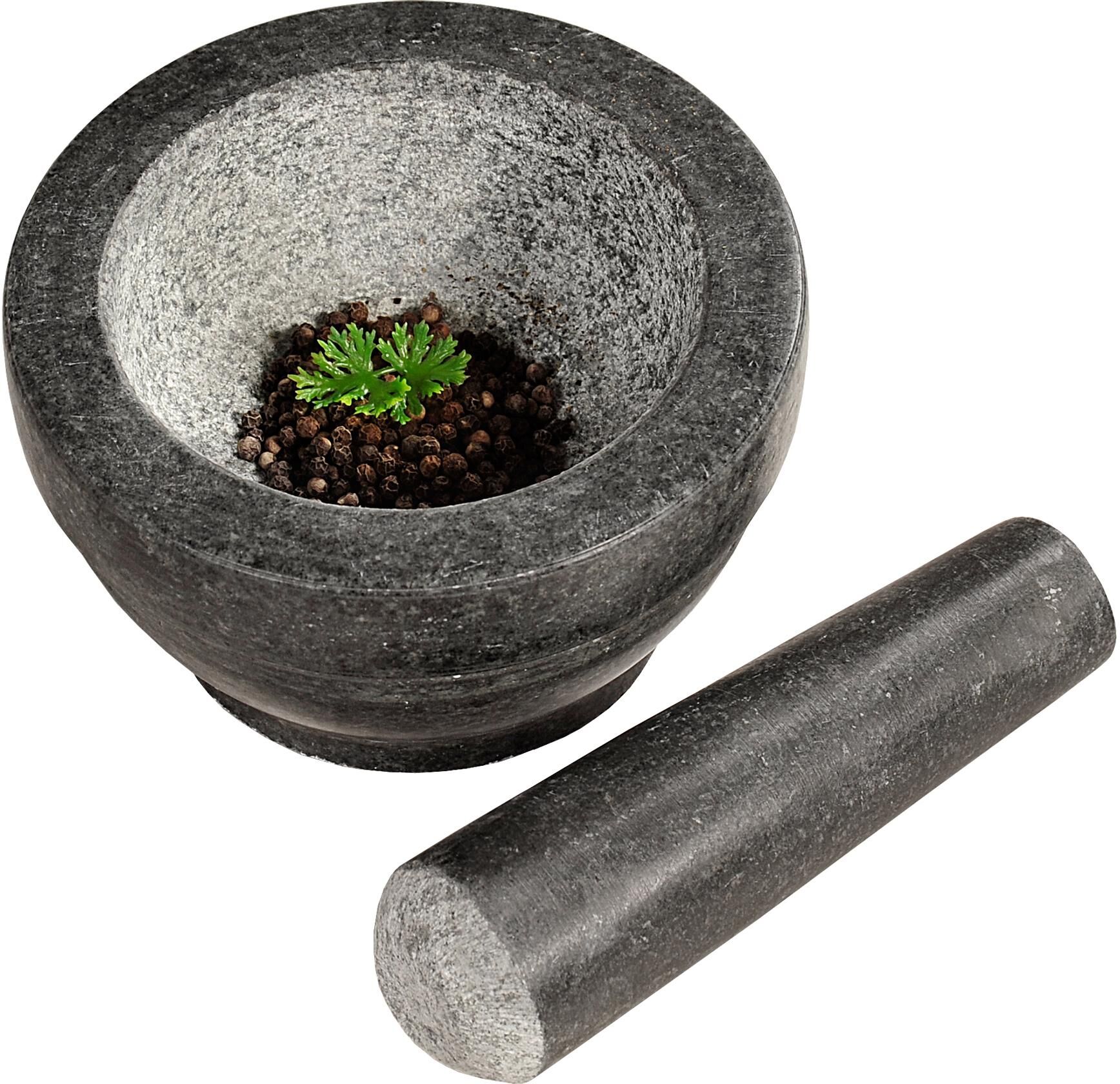 Mörser KESPER "mit Schlegel", grau (anthrazit), H:8,5cm Ø:16cm, Granit, Mörser, Mörser, Ø 16 cm