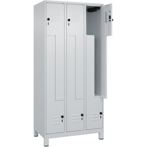 CP-Möbel Spind Classic PLUS, Z-Spind, lichtgrau, 3 Abteile, 6 Fächer, Füße & Drehriegelschloss, 90 x 195 cm