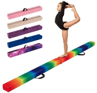 Costway Folding Balance Beam with Solid Wood Base and Anti-slip Bottom-Multicolor