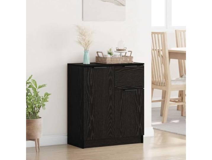 HEFZGDB Sideboard Schwarz Eichen-Optik 60x30x70 cm aus Holzwerkstoff mit glatter Oberfläche, modernes Sideboard zur Raumerweiterung mit Vier Fächern und Einer Schublade, stabiles
