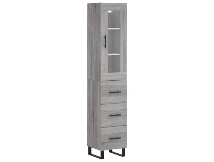 Kaorsrow Highboard Grau Sonoma 34,5x34x180 cm Schrank Holzwerkstoff Schmaler Standregal Schrank fürs Wohnzimmer mit Glastür, stabilen Metallfüßen und viel Stauraum für Ihre Deko.