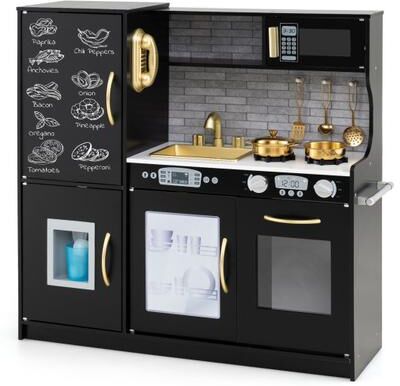 Costway Toddler Pretend Play Kitchen for Boys and Girls 3-6 Years Old-Black