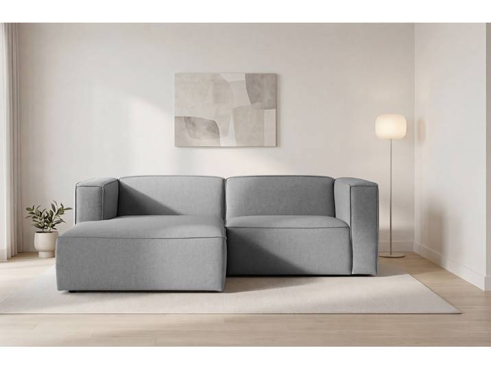 Ecksofa GOODPRODUCT Dalby, L-Form , grau (light grau), B:228cm H:73cm T:154cm, 100% PES, Sofas, Ecksofa, extra tiefe Sitzfläche, mit Kedernaht, angenehmer Sitzkomfort