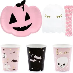 Halloween Partyset 44 tlg. für 6 Kinder Kürbis / Fledermaus Deko