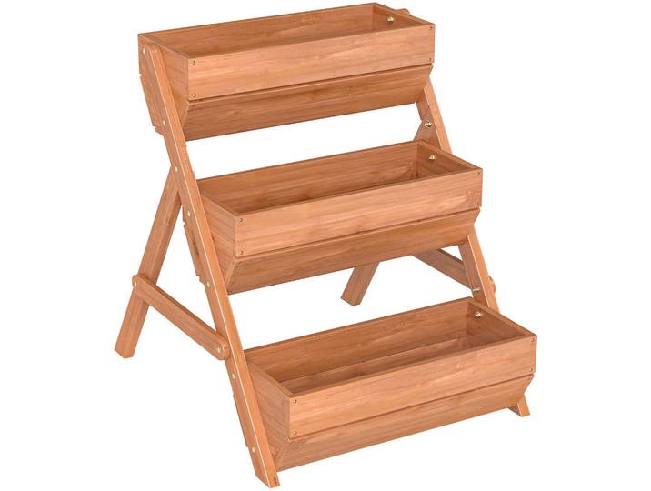 Outsunny Blumentreppe mit 3 Etagen aus Holz 65/75/76 cm, Braun, 22 L, 65x76x75 cm, Gartenzubehör, Hochbeete