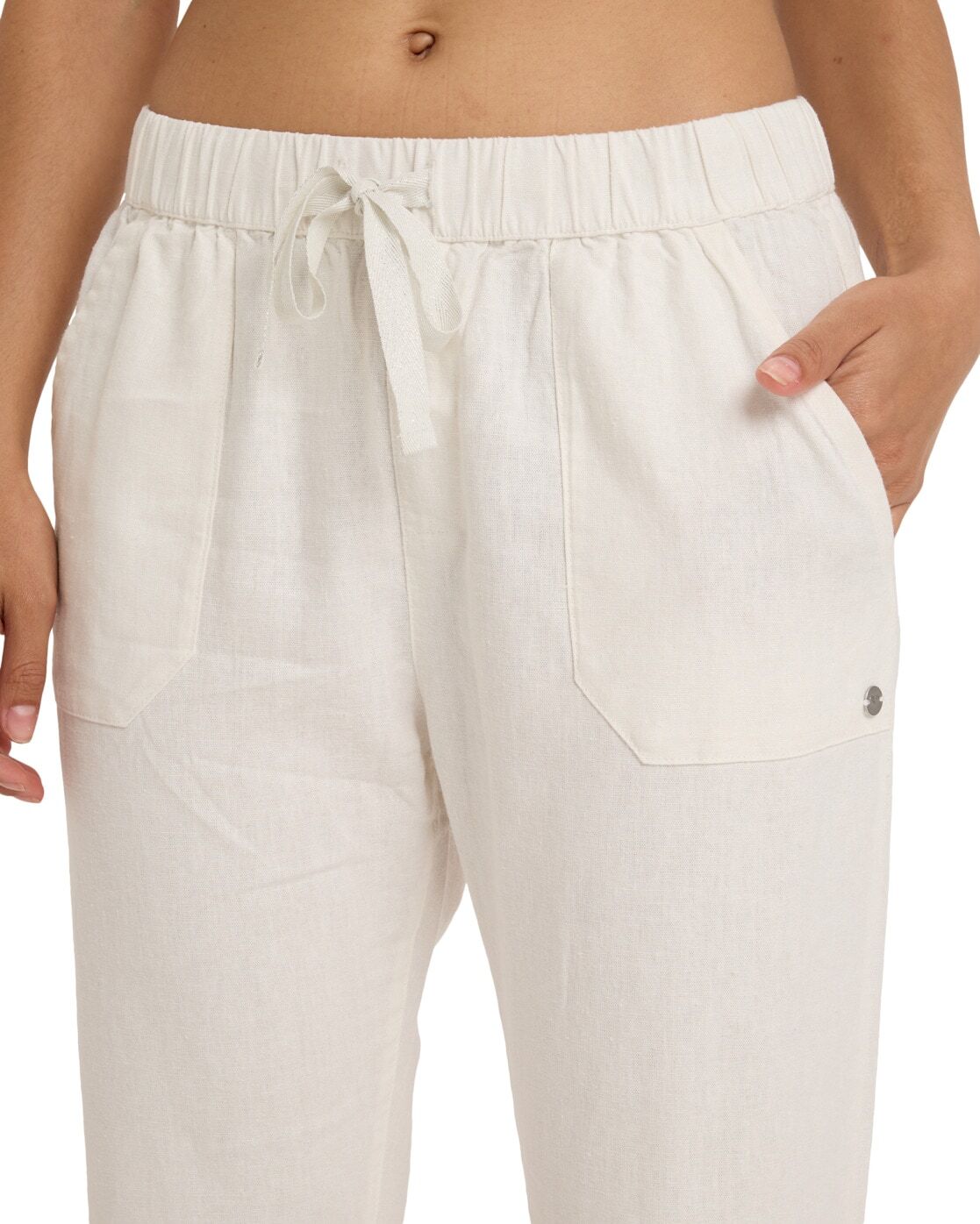 Cargohose ROXY "On The Seashore", Damen, Gr. S, weiss (weiß), Obermaterial:55% Leinen, 45% Viskose., Hosen Cargohose weiß S