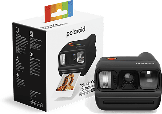 Cámara instantánea - Polaroid Go Gen 3, Espejo para Selfies, Autodisparador, Doble Exposición, Flash, Compatible con la película Go, Negro
