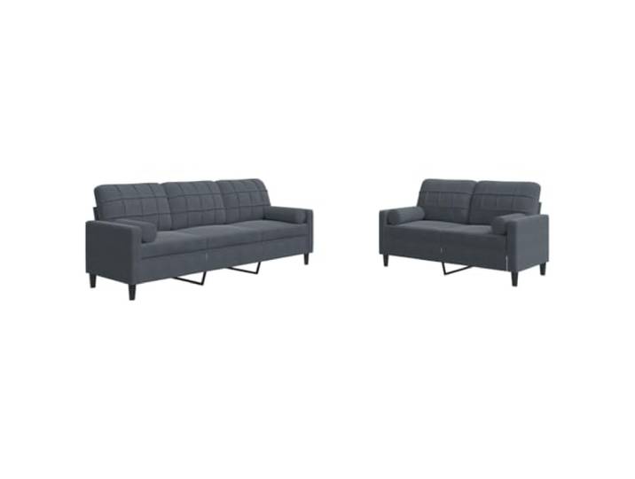 GHVBNMF 2-TLG Sofagarnitur mit Kissen Samt Couch Set Dunkelgrau Moderne Polsterecke für Wohnzimmer und Gästezimmer, inklusive vier passenden Nackenrollen für extra Gemütlichkeit.