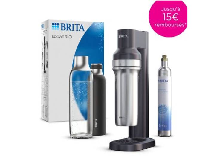 Brita - Machine À Soda Sodatrio Noire + 1 Cylindre Co+ 1 Bouteille Verre 1l + 1 Bouteille Isotherme 0.65l