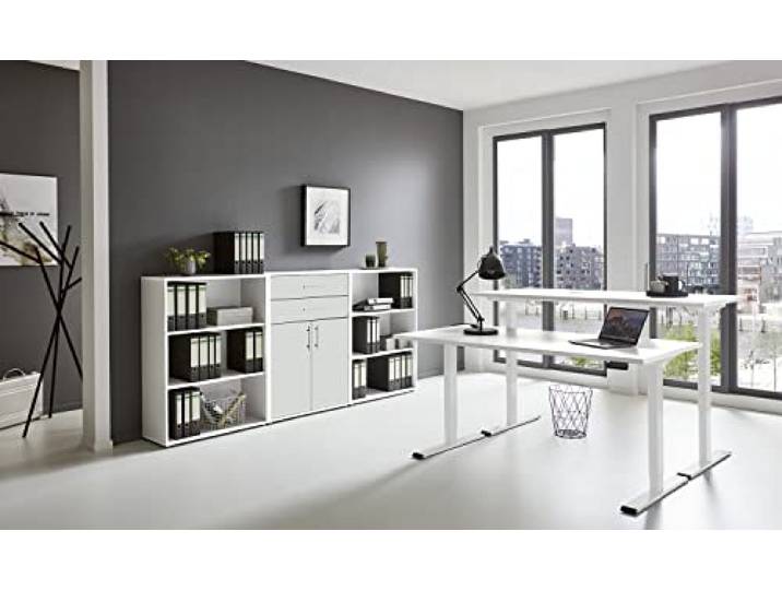 e-Office Edition Set 14 Büromöbel-Set (Gestell: Weiß, Korpus-Front: Weiß/Weiß Matt, Tischplatte: Weiß, Abmessung Tischplatte: 138 x 67 cm)