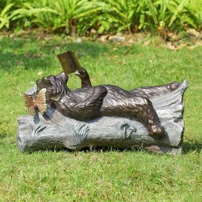 San Pacific - Ds Lazy Reader Bear Garden Sculpture Brown , Brown