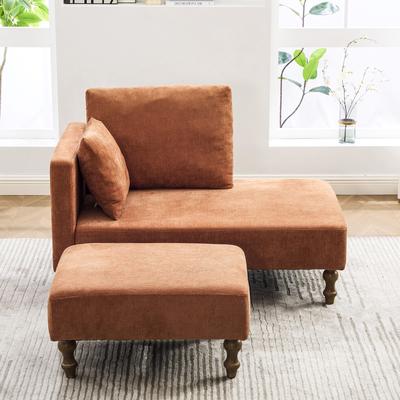 Kodotan sofa Modern Chaise Lounge Chair with Ottoman, Chenille Fabric, Sturdy with Rubberwood Legs, Strong Load-Bearing Capacity