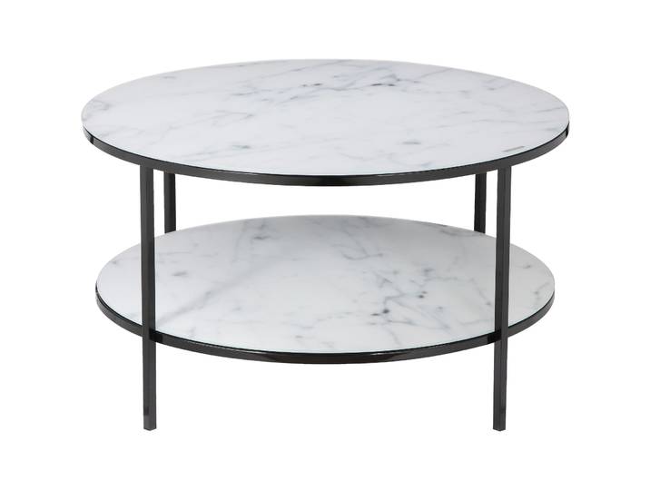 Salontisch Kilian weiss, schwarz Glas, Metall B 80 T 80 cm