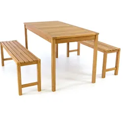 VCM 3-tlg. Gartenmöbelset   Sitzgruppe natur   Garten-Set   Gartentisch mit Bank 135 cm