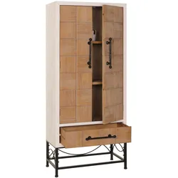 Hochschrank HWC-N30, Schrank Bücherschrank Wohnzimmerschrank mit Türen und Schublade, Massiv-Holz MDF, 167x72x41cm