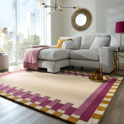 Wollteppich FLAIR RUGS "Kai Wool Border", pink, B:120cm H:10mm L:170cm, Wolle, Teppiche, Kai Wool Border Läufer Teppich