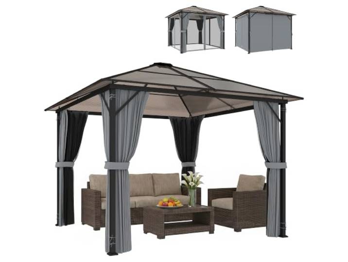 Outsunny Gartenpavillon 3 x 3 m Wasserabweisend Stabil Hardtop Dunkelgrau