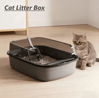 Inspire Picks Semi Enclosed Splashproof Cat Litter Box With High Sided Design gray D