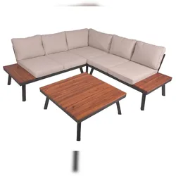 DELUKE Gartenloungeset JULIE 4tlg. - Akazie, Beige | Gartenmöbel Set Garten Loungegruppe Lounge-Set Pool Loungegarnitur