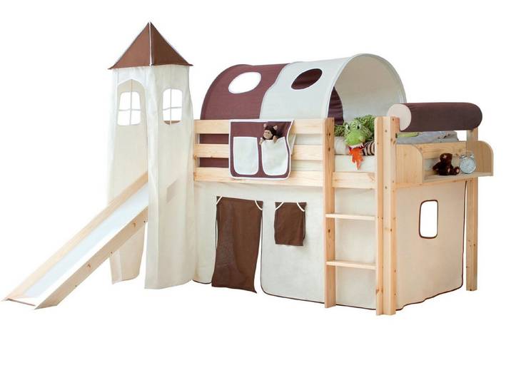 Ticaa Hochbett Rutschbett mit Turm Kasper Kiefer Natur Classic