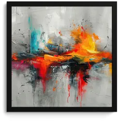 POSTER MIT RAHMEN Moderne Kunst - Orange - Grau - Abstrakt 40x40 cm
