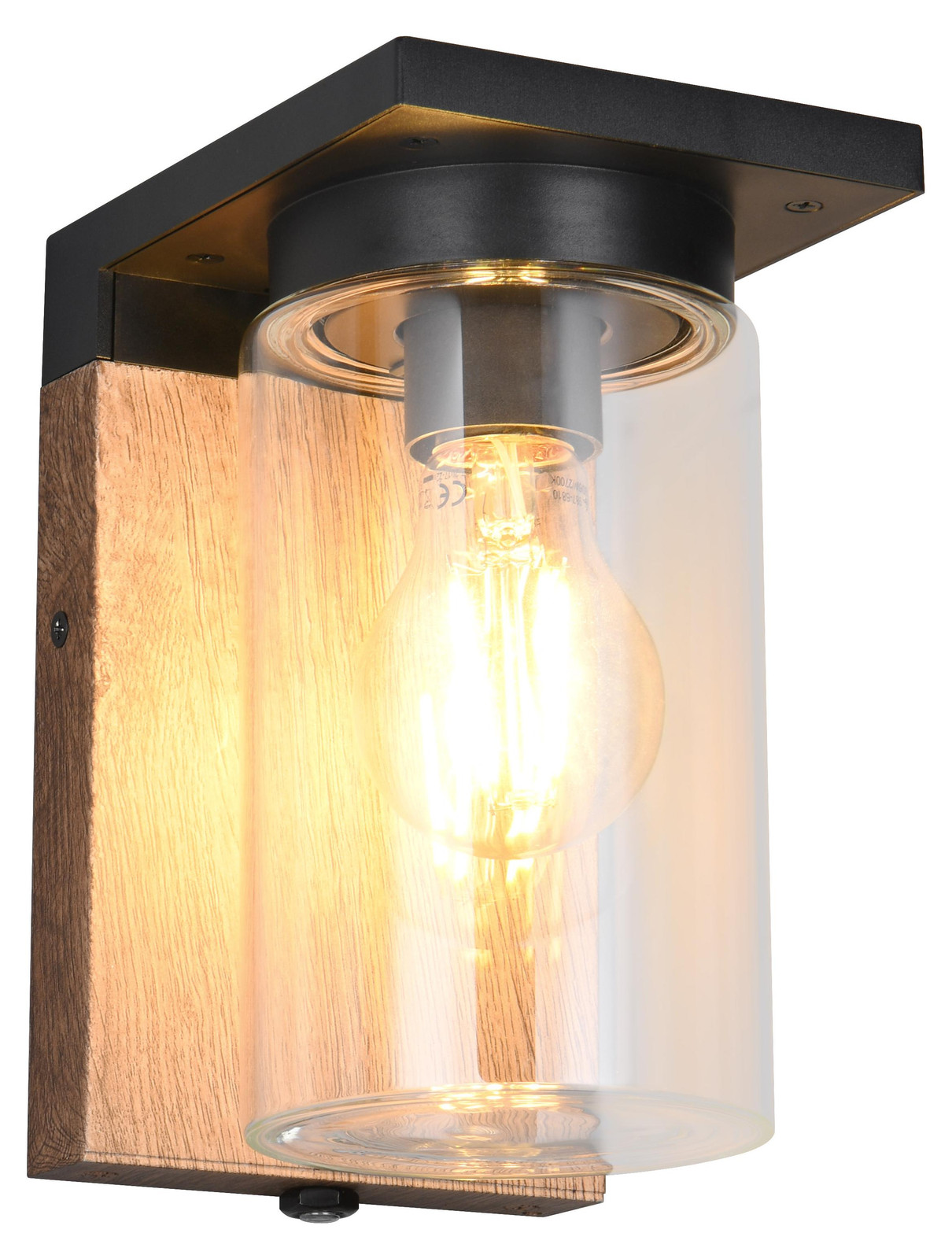 Trio Leuchten Wandlamp Ardila Buitenverlichting Zwart en Bruin met Schemeringssensor en Glas