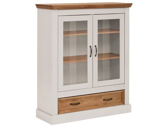 Selma - Vitrine Avec 2 Portes Et 1 Tiroir En Pin Blanc