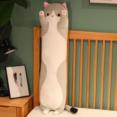 Uplifted Trends Funny Cute Soft Long Cat Plush Toy Office Nap Pillow Sleep Bed Decor Gift For Kids & Girls grey large