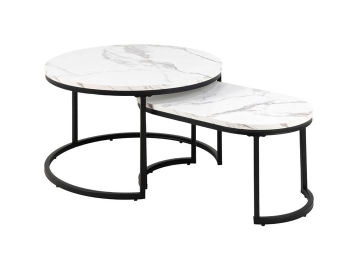 Couchtisch rund 2er-Set Schwarz/Weiß