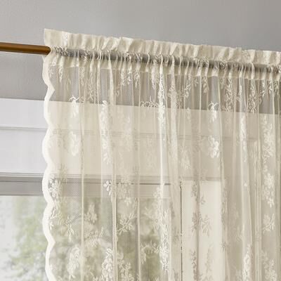 No. 918 Lillemor Vintage Lace Sheer Rod Pocket Curtain Panel Pair