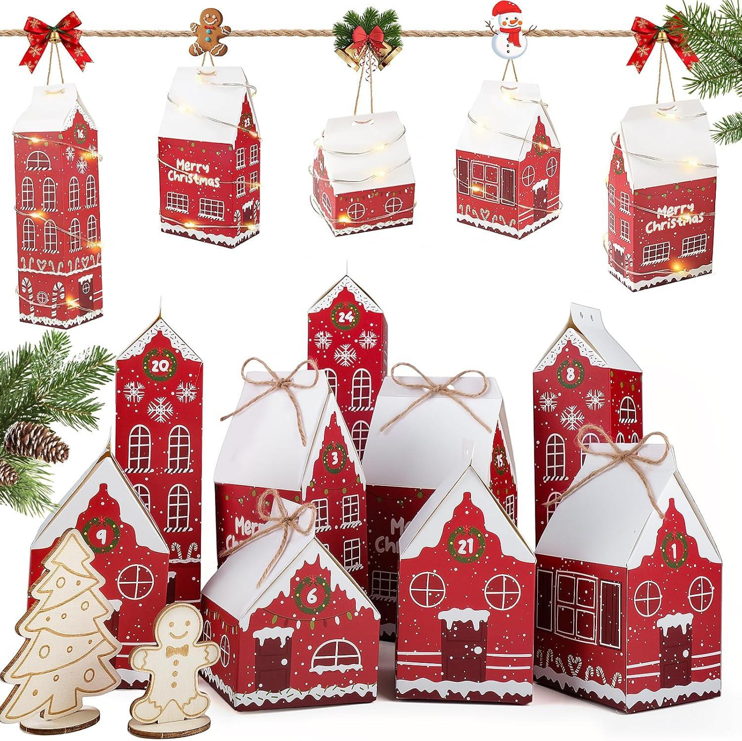 oCreon Adventskalender om te vullen - Set van 24 kerstgeschenkdozen met cijferstickers om op te hangen
