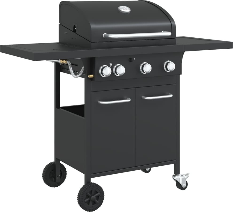 Gasgrill mit 4 Flammen Schwarz Pulverbeschichteter Stahl