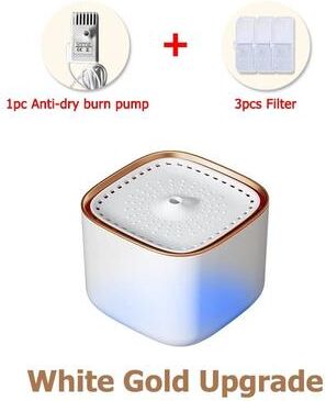 Uplift Essentials 3L Ultra Quiet Automatic Pet Water Fountain & Advanced Filtration System white Gold Upgrade 3l