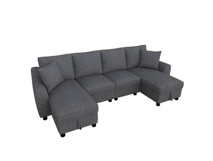 ComfortXL Wohnlandschaft De-33415 U-Form mit 2 Chaiselongues und Stauraum Grau, Metall, 280x84x137 cm, Wohnzimmer, Sofas & Couches, Wohnlandschaften, Wohnlandschaften in U-Form