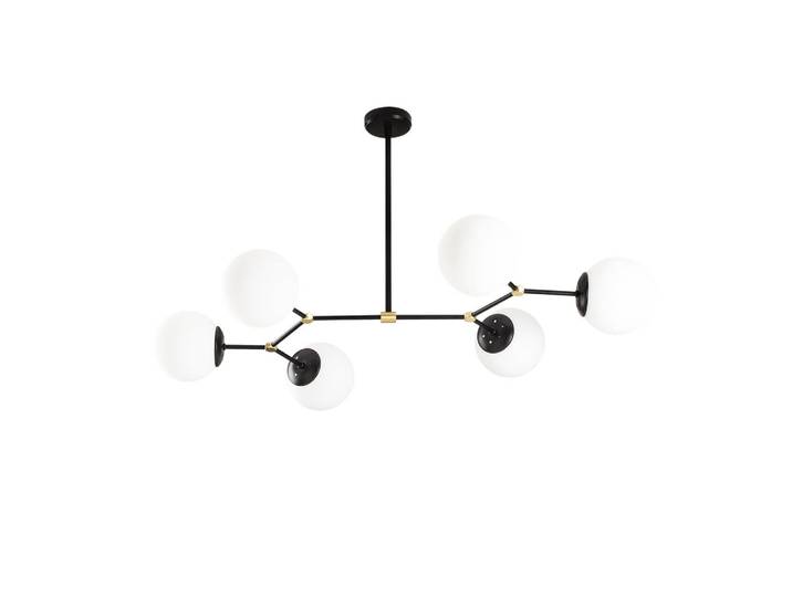 Suspension noir 6 lumières avec abat-jour en verre opale