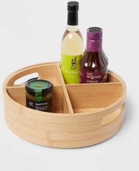 All Categories Goods Bamboo Lazy Susan Turntable With Dividers, Light Yellow, Compartment Rotating Organizer For Spices, Condiments Bamboo Lazy Susan Turntable With Dividers, Light Yellow, Compartment Rotating Organizer For Spices, Condiments