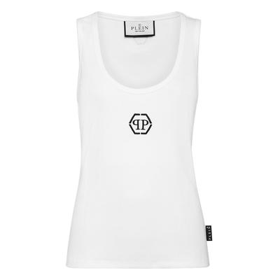 Tanktop PHILIPP PLEIN "Hexagon", Damen, Gr. XS, weiß (01, weiß), Stoff: 48% Modal, 48% Baumwolle, 4% Elasthan. Besatz: 100% Polyester, Tops Tanktop