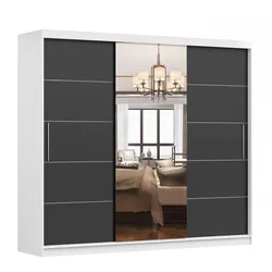SCHWEBETÜRENSCHRANK ALBA Weiß, Schwarz + Spiegel, ohne LED Beleuchtung 250 cm