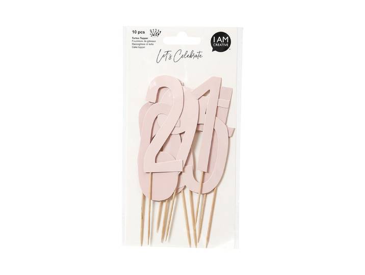 Torten Topper Zahl rosa 13 cm, 10 Stk.