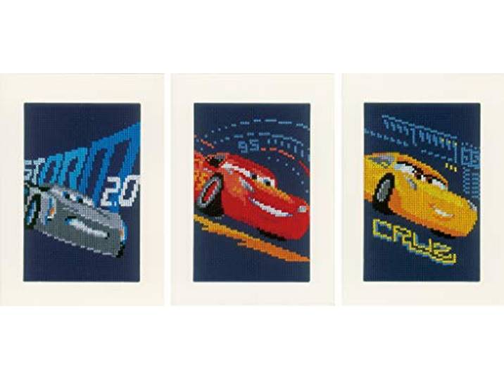 Vervaco WD wenskaarten Cars Aida set van 3 kruisborduurverpakking om mee te tellen, wit 10,5 x 15 x 0,3 cm