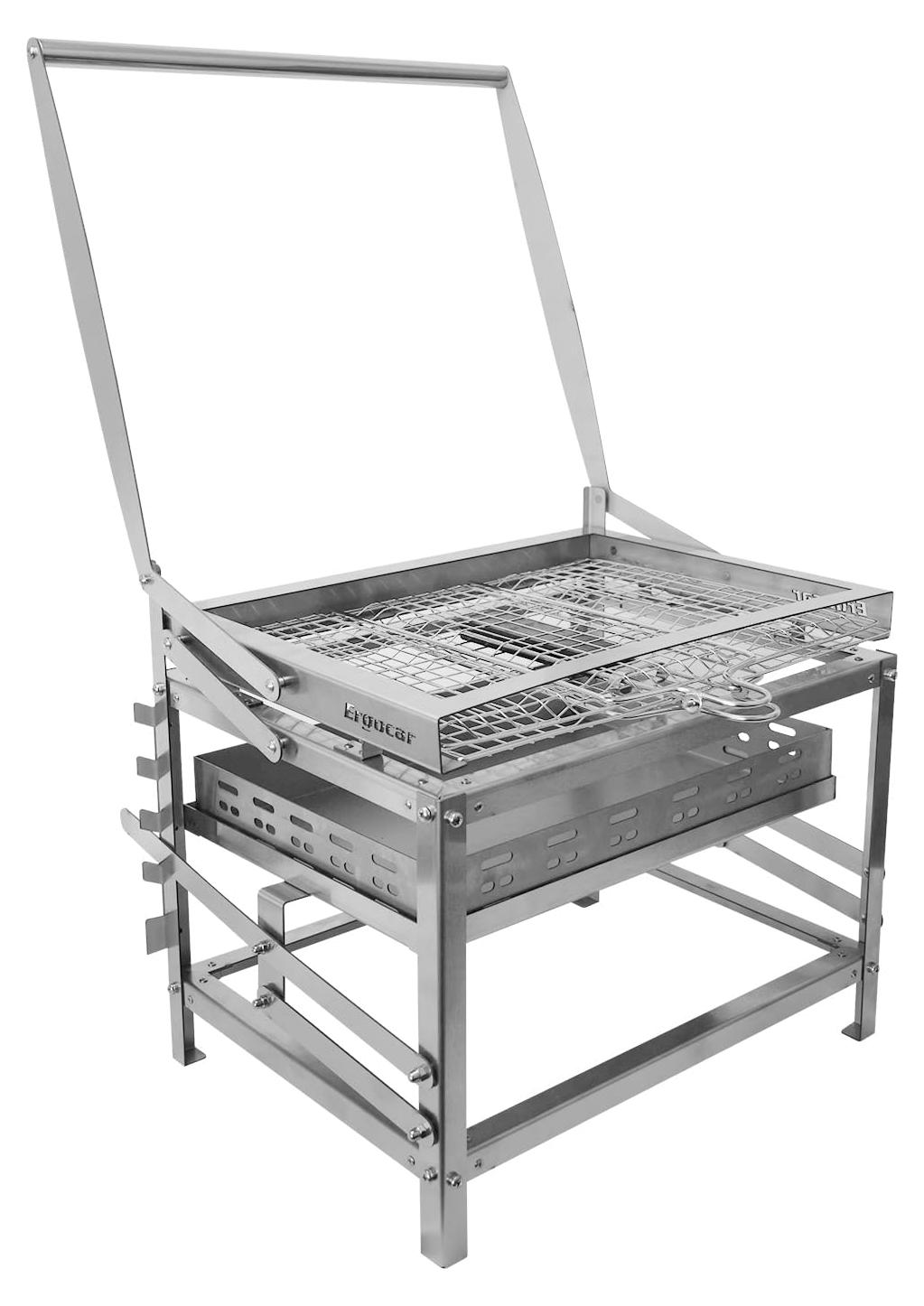 Tragbarer Holzkohlegrill - Um 180 Grad drehbar - Edelstahl - Höhenverstellbares Grillrost - Tragbarer Holzkohlegrill